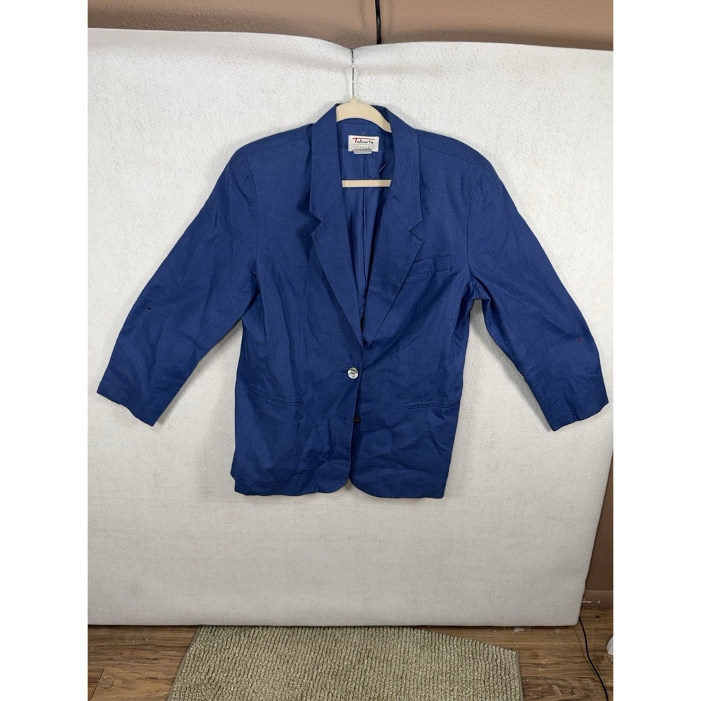 Womens Indigo Blue TALBOTS 100% Irish Linen Blazer Jacket Lined Size 12